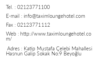 Taxim Lounge Hotel iletiim bilgileri